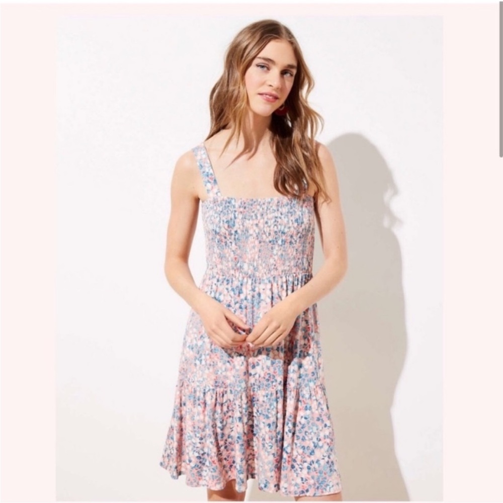 LOFT Wildflower Smocked Strappy Dress